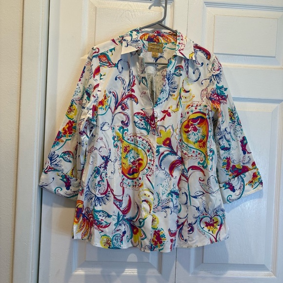 NWT Gold Label Investments Non-Iron Paisley Print Button Up Blouse - Size 12 - Picture 1 of 7